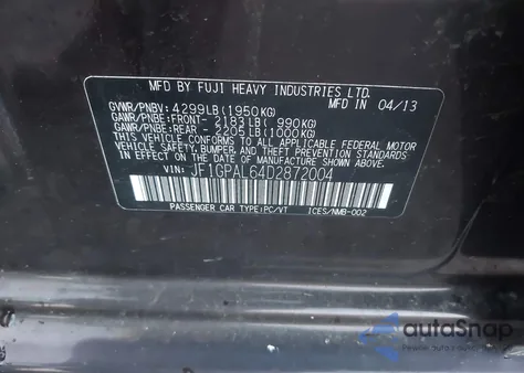 2013 Subaru Impreza 2.0I Sport Premium из США, поврежденный, VIN JF1GPAL64D2872004